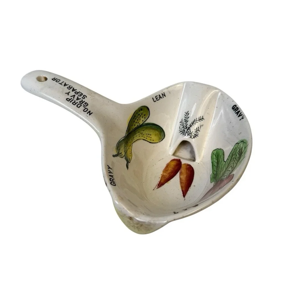 Vintage No Drip Gravy Separator‎ Ceramic Vegatables Country Core Decor E72Q
